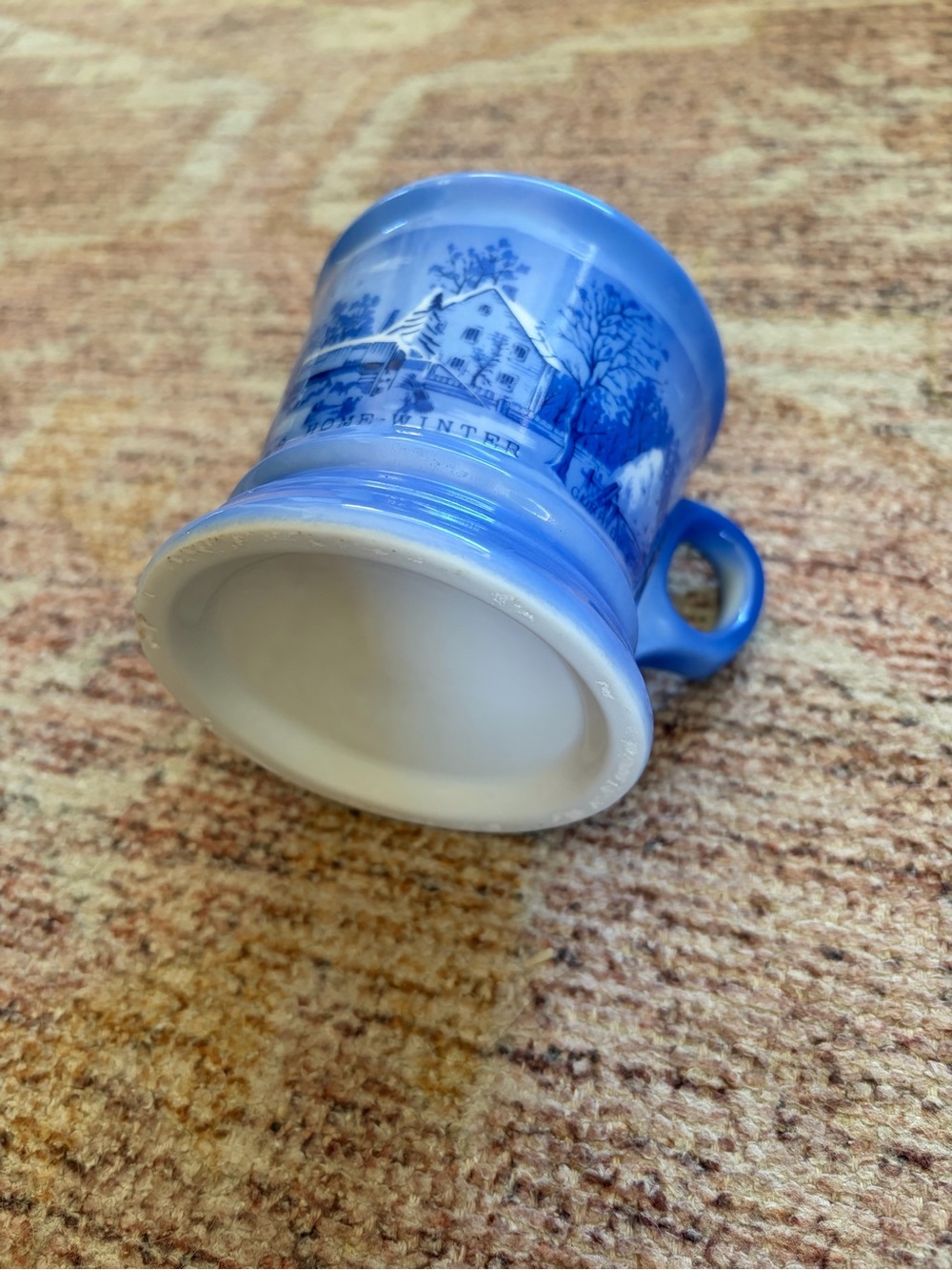 Vintage Blue & White Currier & Ives The Farmers Home in the Winter Shaving Mug - Picture 5 of 5